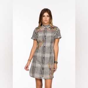 DOUBLE D Ranch Miner's Daughter Floral Hand Embroidered Plaid Dress Size XS